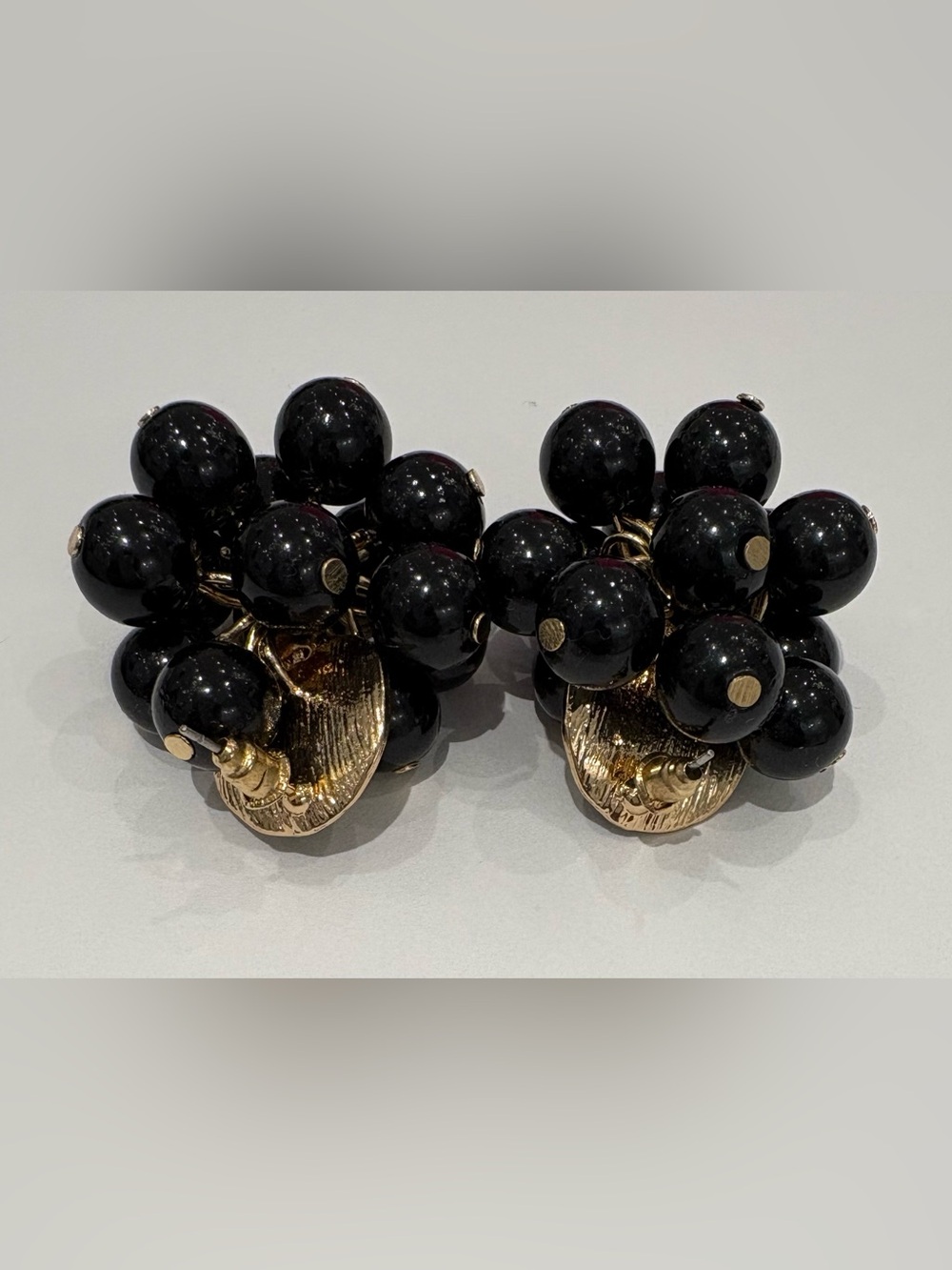 Elegant Black Beaded Statement Earrings with Gold Accents - Picture 2 of 6